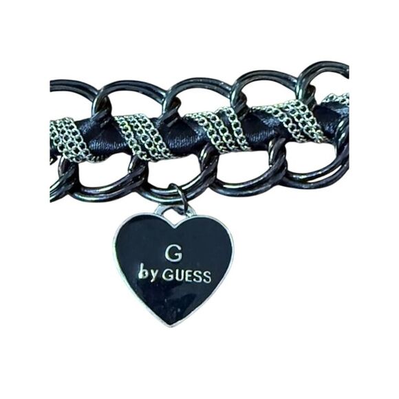 Guess silver and black 7" woven bracelet with dangle hart charm - Picture 4 of 4